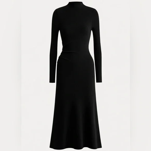 OGL ProWarm Long Sleeve Mockneck Tucks Midi Dress Black Size L NWT - Picture 1 of 6